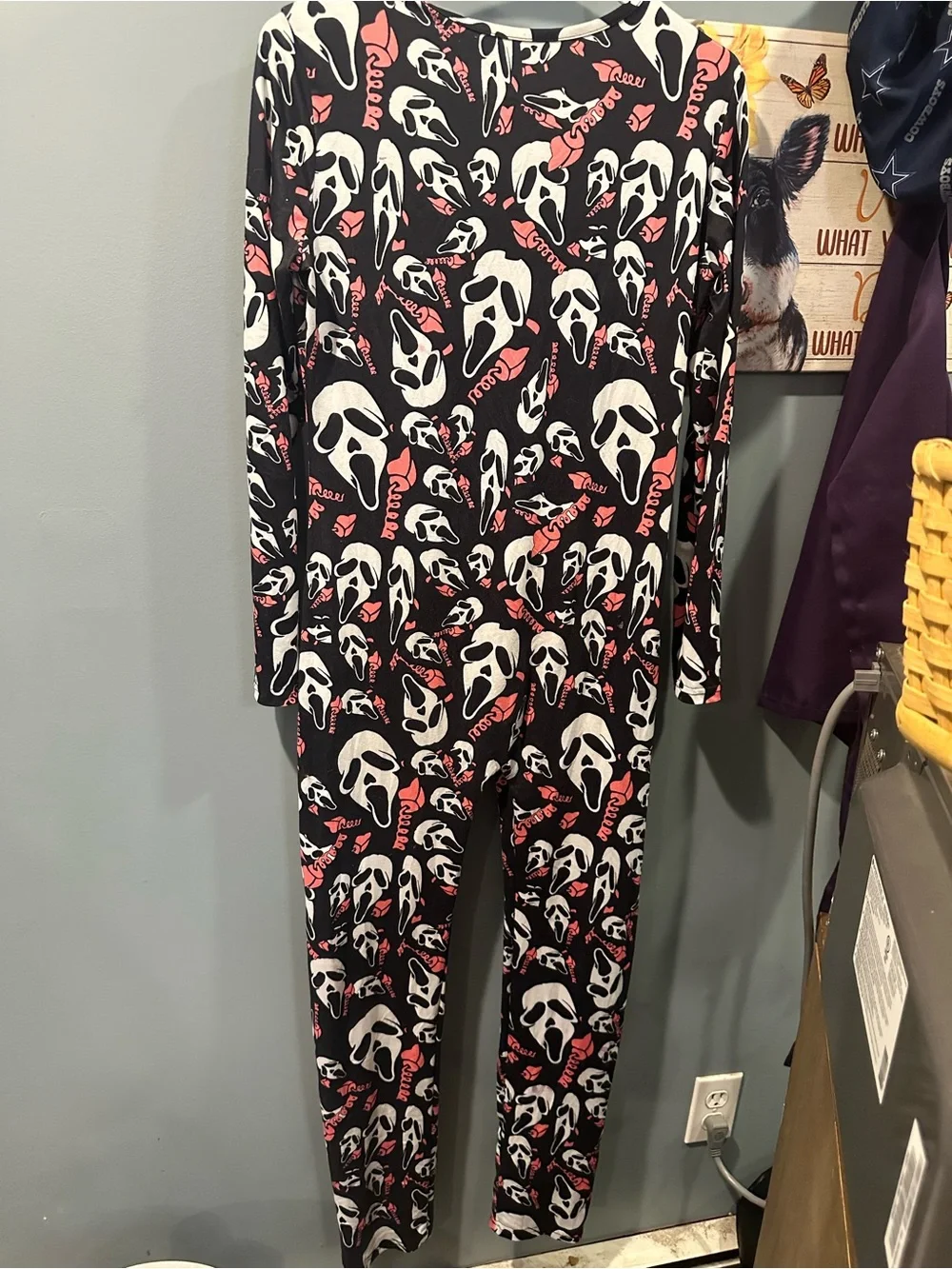 Women’s Black & White Skull Print Jumpsuit with Pink Accents